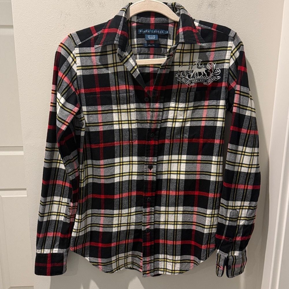 Ralph Lauren Multicolor Plaid Shirt with embroidered logo crest Deer size 4